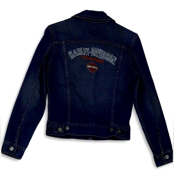 Harley Davidson dark wash indigo denim jacket size XS